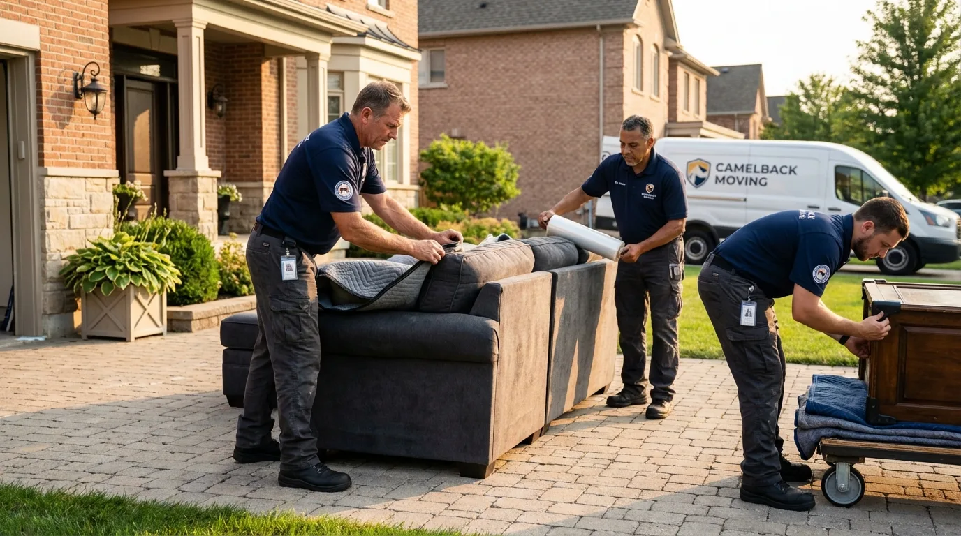 Large estate moving crew wrapping furniture in Saukville, WI